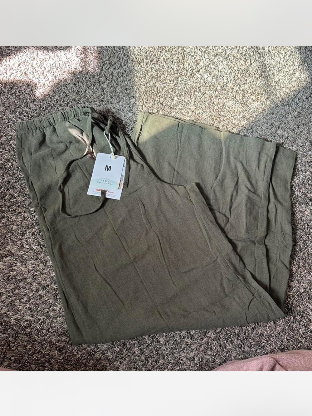 BRAND NEW Army Green Linen Cotton Pants with Pockets